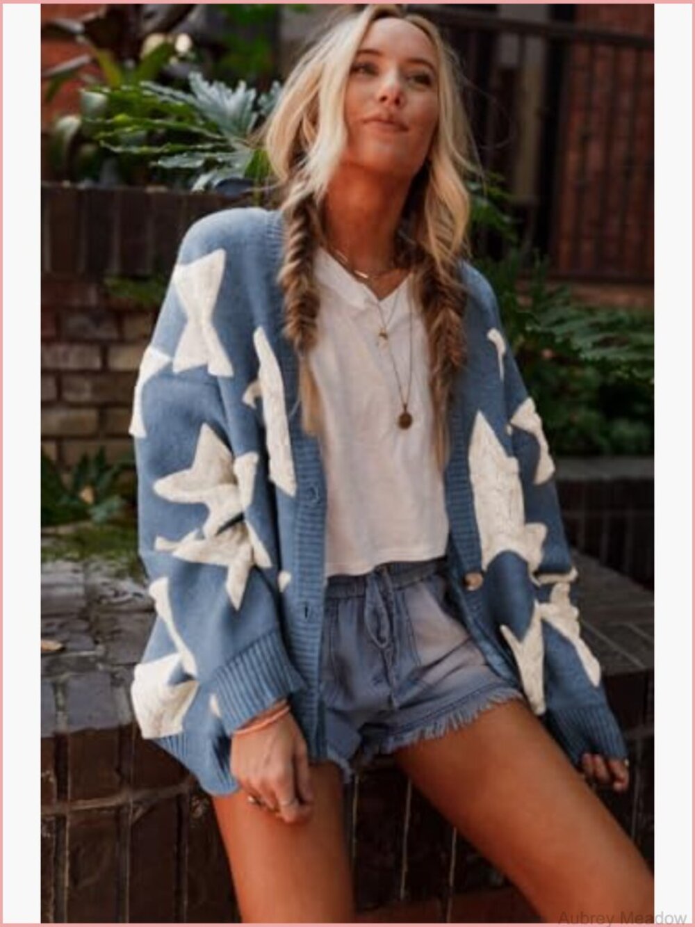 Womens Sherpa Star Pattern Cardigan Sweater with Pockets - Picture 2 of 7